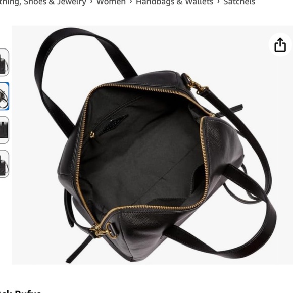 Fossil Black Leather Satchel with Gold Accents - Picture 10 of 11